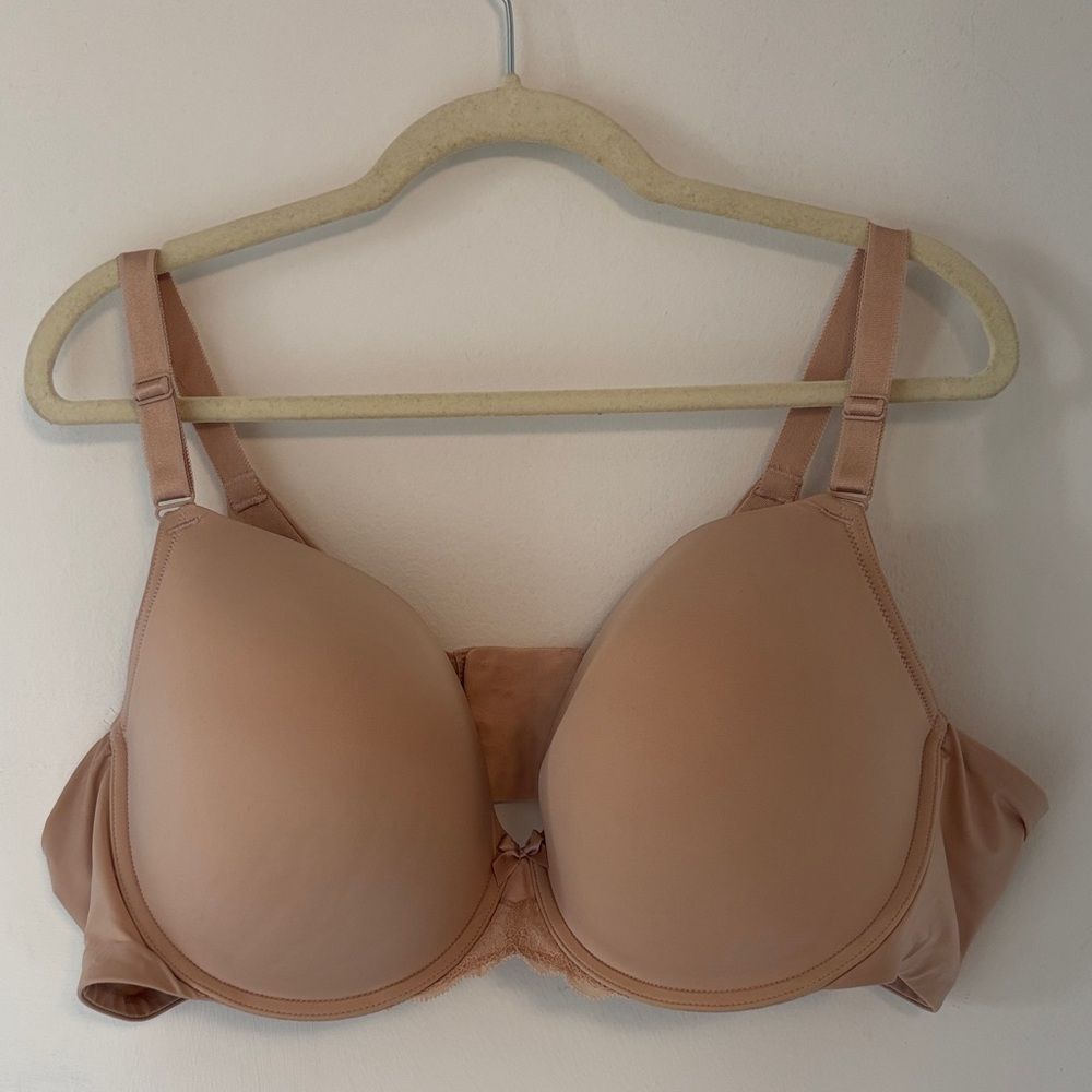 Hardly Worn! Torrid Perfect Tshirt Push-up Bra Tan Sand Cream Bow Front Size 46C